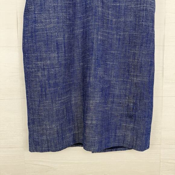 J.Crew Blue Linen Blend Sheath Dress Size 2 Sleeveless Lined Herringbone Office - Picture 5 of 15